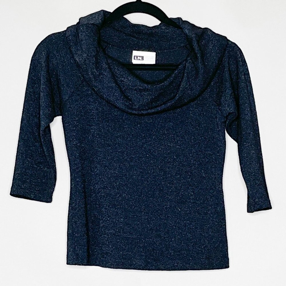 I.N. Studio Black Petite Cowl Neck Top‎ Three Quarter Sleeves Size P/S
